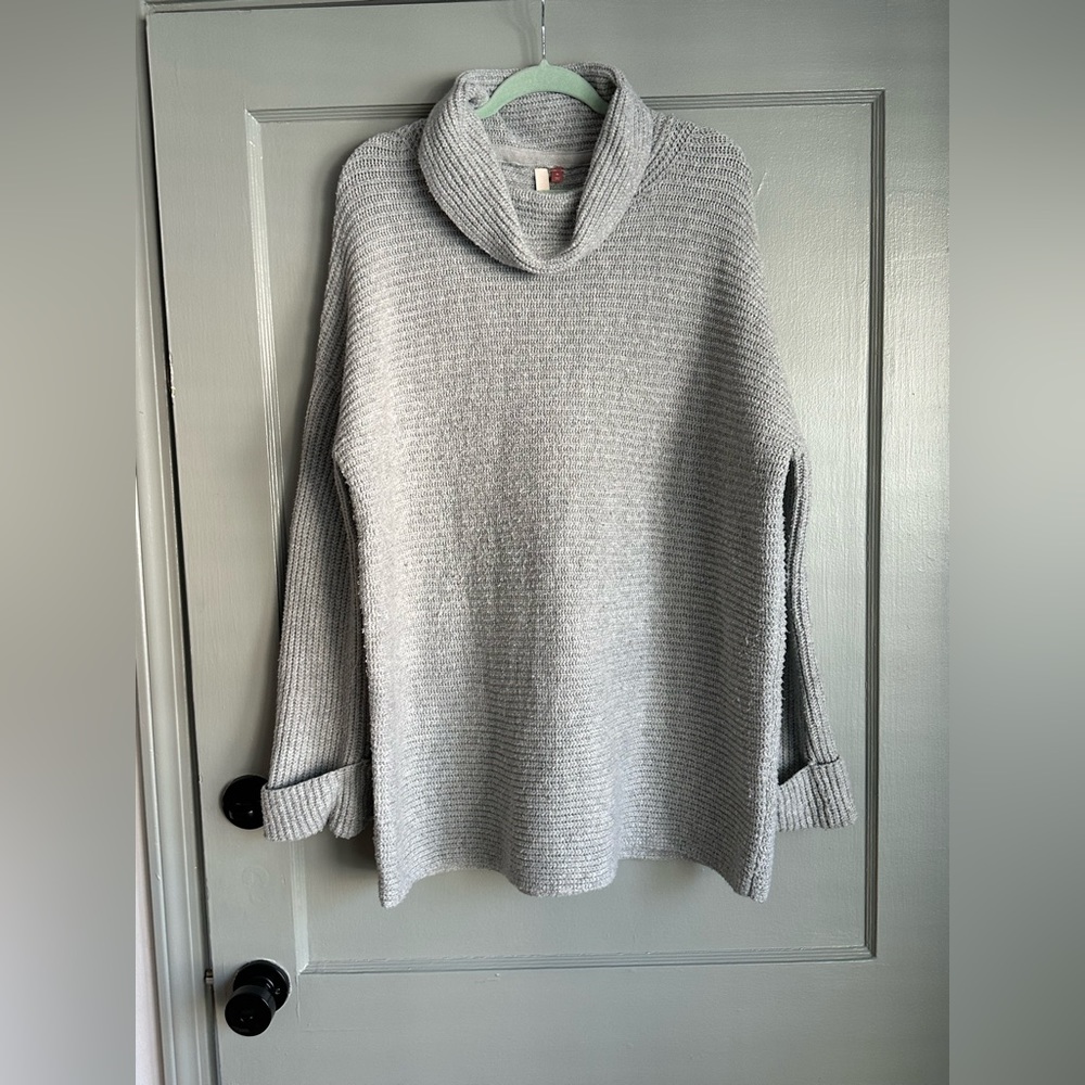 Anthropologie PILCRO Cowl Neck Pullover Tunic Long Grey Sweater Size XL